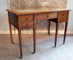 mahogany inlaid writing desk with drawers